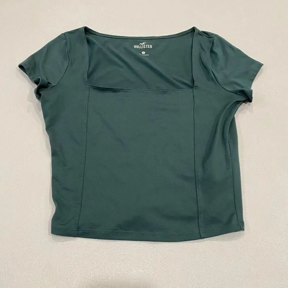 Hollister Square Neck Fitted Tee Top Green Short Sleeve Women’s Size Small
